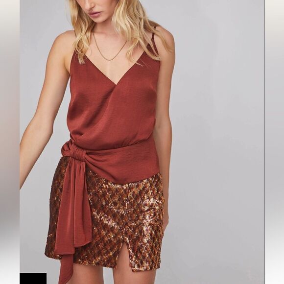 ASTR The Label Tai Sequin skirt bronze XS side zip mini - Picture 2 of 8